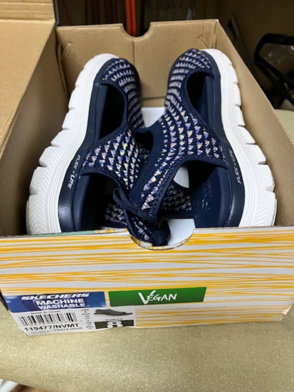 Skechers Flex Appeal 4.0 Fiesta Hour Sandals Women's 8 Blue Navy Multicolor